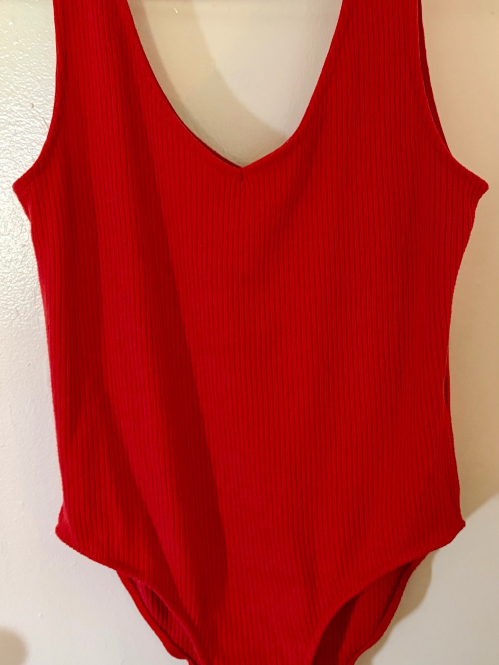 Primark Red Ribbed V-Neck Tank Bodysuit
